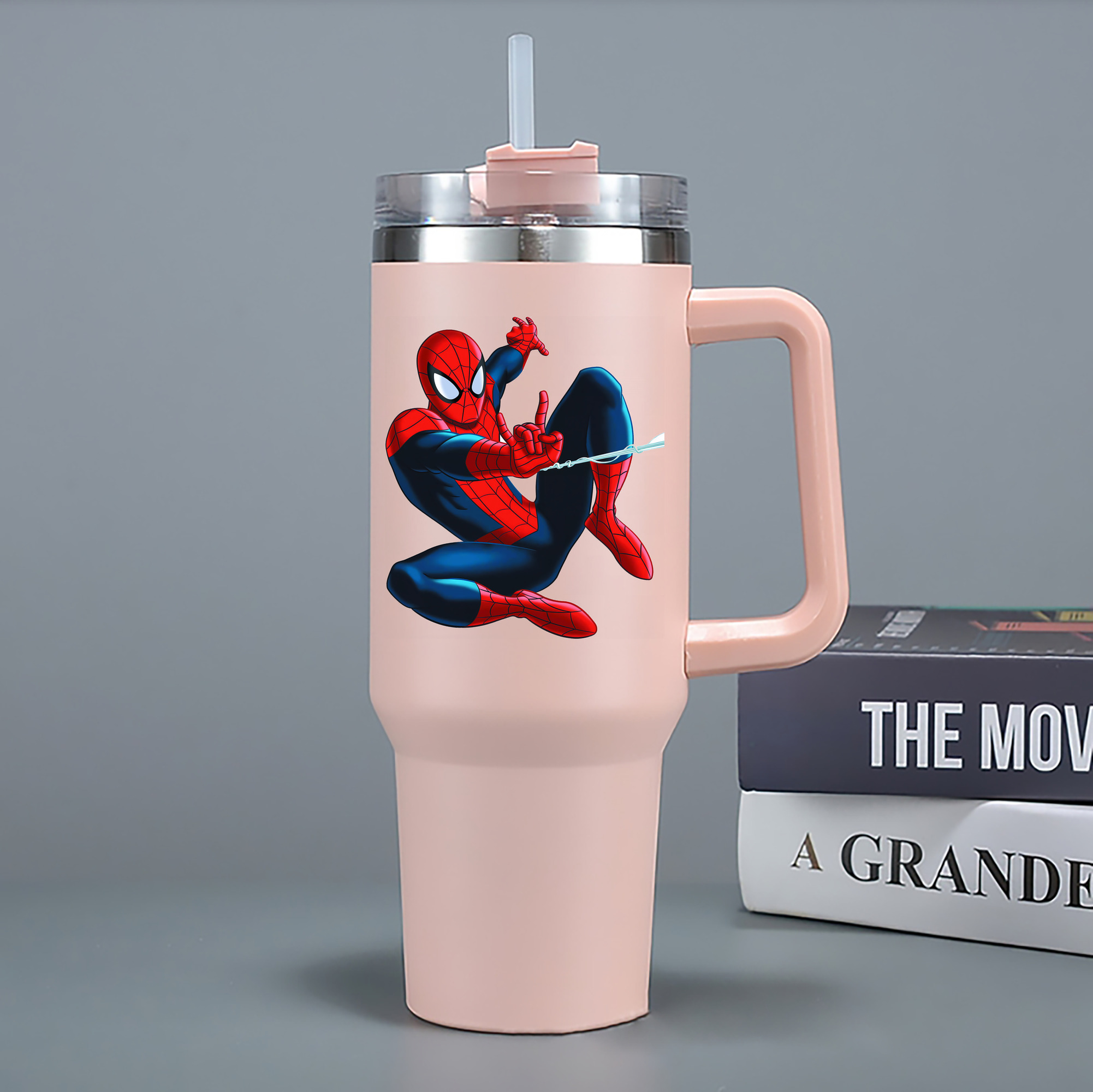 （画像用） Spider Man スパイダーマン 1200mL車用タンブラー - クリスタルステッカー（プラスチックストロー付き）